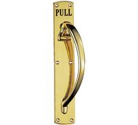Loops Curved Right Handed Door Pull Handle Engraved with 'Pull' Polished Brass in Metallics Loops Metallics