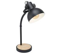 Stylish Curved Table Lamp With Black Steel Shade And Wooden Base