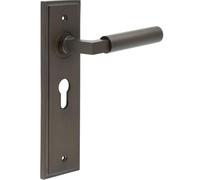 Loops Dark Bronze Door Handle Euro Lock Backplate for Modern Homes - Solid Brass Interior Lever