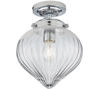 Loops Decorative Flush Bathroom Ceiling Light Fitting - Clear Ribbed Glass Shade Loops Clear