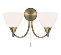 Loops Dimmable LED Twin Wall Light Antique Brass & Frosted Glass Curved Lamp Lighting in Clear Loops Clear