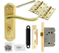 Loops Door Handle & Bathroom Lock Pack Brass Sculpted Lever Thumbturn Backplate
