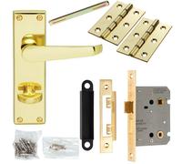 Loops Door Handle & Bathroom Lock Pack Brass Victorian Flat Thumb Turn Backplate in Metallics Loops Metallics