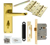 Loops Door Handle & Bathroom Lock Pack Brass Victorian Straight Thumbturn Backplate