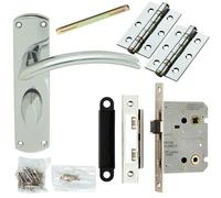Loops Door Handle & Bathroom Lock Pack Chrome Arched Lever Thumb Turn Backplate