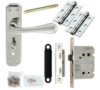 Door Handle & Bathroom Lock Pack Chrome Heavy Duty Prism Thumb Turn Backplate