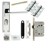 Loops Door Handle & Bathroom Lock Pack Chrome Modern Slim Flat Thumb Turn Backplate