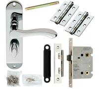 Loops Door Handle & Bathroom Lock Pack Chrome Scroll Thumb Turn Round Slim Backplate