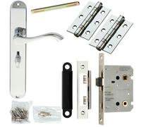 Loops Door Handle & Bathroom Lock Pack Chrome Slim Curved Arm Thumb Turn Backplate