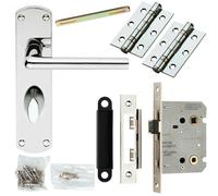 Loops Door Handle & Bathroom Lock Pack Chrome Slim Straight Arm Thumb Turn Backplate