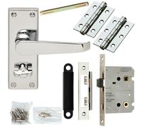 Loops Door Handle & Bathroom Lock Pack Chrome Victorian Straight Thumbturn Backplate