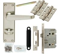 Loops Door Handle & Bathroom Lock Pack Satin Chrome Victorian Flat Lever Backplate