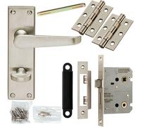 Loops Door Handle & Bathroom Lock Pack Satin Chrome Victorian Flat Lever Backplate Loops Multicolor