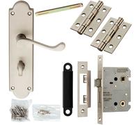 Loops Door Handle & Bathroom Lock Pack Satin Chrome Victorian Scroll Ornate Backplate Loops Multicolor