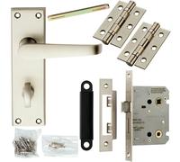 Door Handle & Bathroom Lock Pack Satin Chrome Victorian Straight Lever Backplate