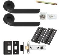 Loops Door Handle & Latch Pack - Anthracite Grey - Art Deco Reeded Lever On Round Rose