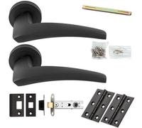 Loops Door Handle & Latch Pack - Anthracite Grey - Chunky Curved Arched Lever On Round Rose