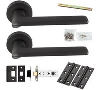 Loops Door Handle & Latch Pack - Anthracite Grey - Slim Rounded Lever On Round Rose