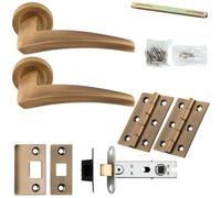 Loops Door Handle & Latch Pack - Antique Brass - Chunky Curved Arched Lever On Round Rose