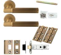 Loops Door Handle & Latch Pack - Antique Brass - Flared Lined Reeded Lever On Round Rose
