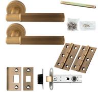 Loops Door Handle & Latch Pack - Antique Brass - Flared Lined Reeded Lever On Round Rose