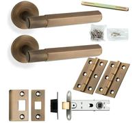 Loops Door Handle & Latch Pack - Antique Brass - Industrial Hex Lever On Round Rose