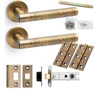 Loops Door Handle & Latch Pack - Antique Brass - Modern Hammered Lever On Round Rose