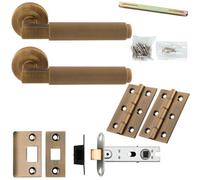 Loops Door Handle & Latch Pack - Antique Brass - Square Knurled Bar Lever On Round Rose