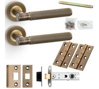 Loops Door Handle & Latch Pack - Antique Brass - Straight Reeded Lined Lever On Round Rose