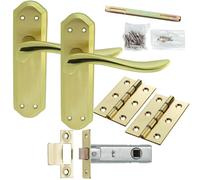 Loops Door Handle & Latch Pack Brass Modern Curved Sculpted Lever Ornate Backplate in Metallics Loops Metallics