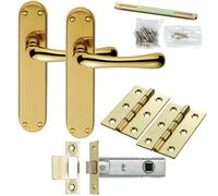 Loops Door Handle & Latch Pack Brass Modern Flared Curved Slim Rounded Backplate