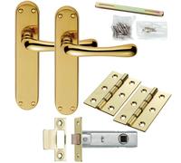 Loops Door Handle & Latch Pack Brass Modern Flared Curved Slim Rounded Backplate in Metallics Loops Metallics