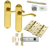 Loops Door Handle & Latch Pack Brass Modern Scroll Curved Slim Rounded Backplate in Metallics Loops Metallics