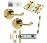 Loops Door Handle & Latch Pack Brass Victorian Scroll Curved Screwless Round Rose in Metallics Loops Metallics