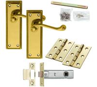 Loops Door Handle & Latch Pack Brass Victorian Scroll Lever Turn Reeded Backplate in Metallics Loops Metallics