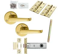 Loops Door Handle & Latch Pack Brass Victorian Scroll Straight Screwless Round Rose in Metallics Loops Metallics