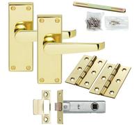 Loops Door Handle & Latch Pack Brass Victorian Straight Lever on Square Backplate in Metallics Loops Metallics