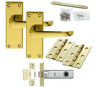 Loops Door Handle & Latch Pack Brass Victorian Straight Lever Square Backplate