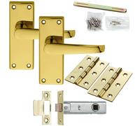 Loops Door Handle & Latch Pack Brass Victorian Straight Lever Square Backplate in Metallics Loops Metallics