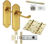 Loops Door Handle & Latch Pack Brass Victorian Upturn Lever Turn Ornate Backplate in Metallics Loops Metallics
