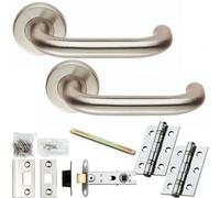 Loops Door Handle & Latch Pack - Bright Steel - Round Curved Bar Lever On Round Rose
