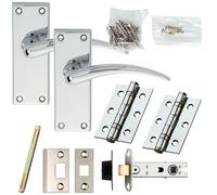Loops Door Handle & Latch Pack Chrome Arched Lever on Square Backplate 150 x 43mm Loops Multicolor