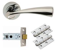 Loops Door Handle & Latch Pack - Chrome Curved Flaired Lever Screwless Round Rose Kit