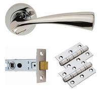 Loops Door Handle & Latch Pack - Chrome Curved Flaired Lever Screwless Round Rose Kit