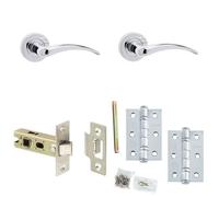 Loops Door Handle & Latch Pack Chrome Curved Lever Round Plain On Rose