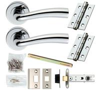 Loops Door Handle & Latch Pack Chrome Modern Curved Flared Bar Screwless Round Rose Loops Multicolor