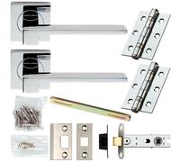 Loops Door Handle & Latch Pack Chrome Modern Flat Slim Bar on Screwless Square Rose Loops Multicolor
