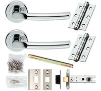 Loops Door Handle & Latch Pack Chrome Modern Slim Arched Bar on Screwless Round Rose Loops Multicolor