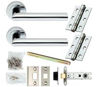 Door Handle & Latch Pack Chrome Modern Straight Round on Screwless Round Rose