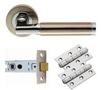 Loops Door Handle & Latch Pack - Chrome & Nickel Straight Bar Screwless Round Rose Kit